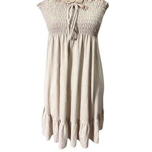 No Boundaries Dress Womens Size M Beige Strapless  Midi Boho Coquette Dainty